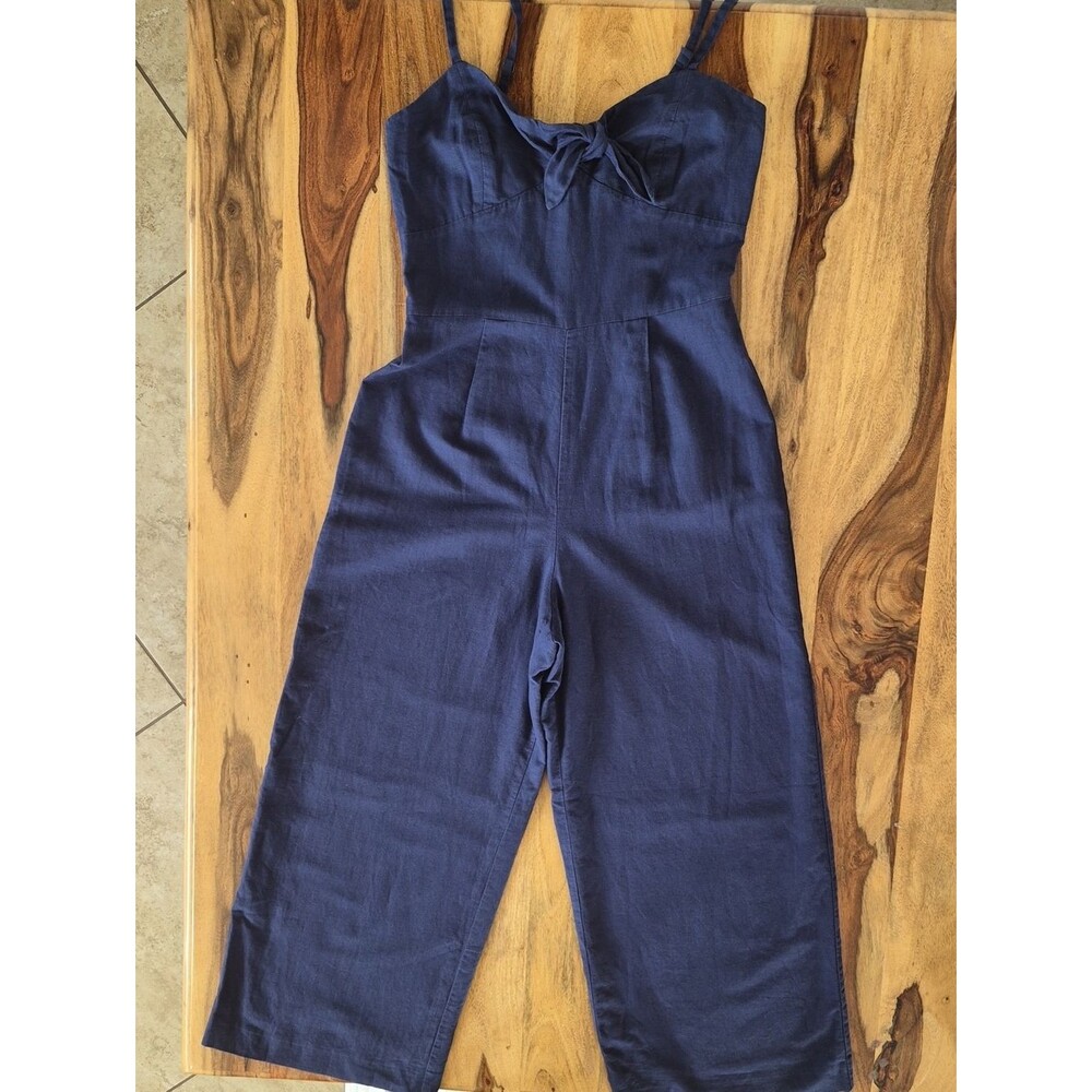 J Crew Front Tie, Back Zip Up, Empire Waist, Romper 60% Linen-40% Cotton Sz 2